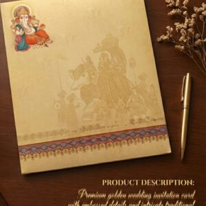 The Royal Procession: Premium Cream & Gold Traditional Indian Wedding Invitation Card