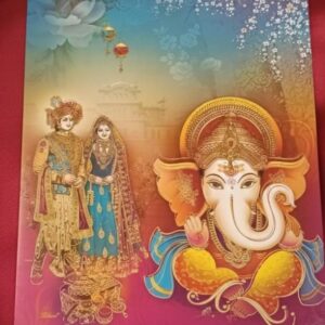 Royal Traditional Indian Wedding Invitation with Radha-Krishna & Elephant Motif Card